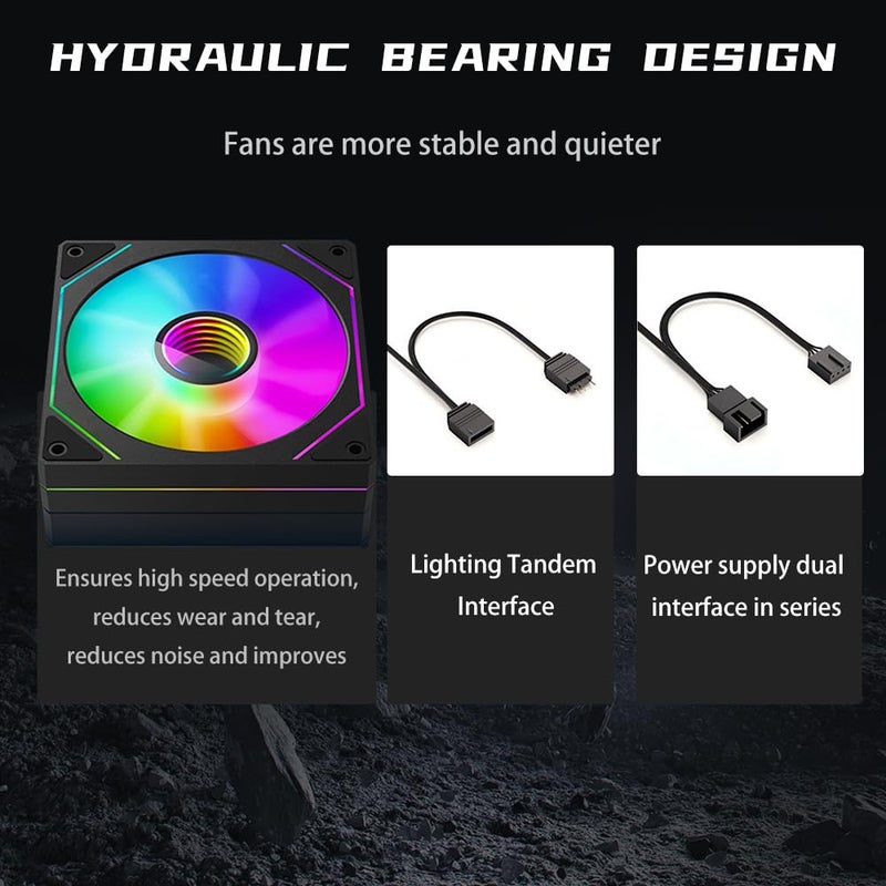 Jungle Leopard Prism4 Pro X3 120mm ARGB Case Fans,Infinity Mirror RGB Light Effect 5V 3PIN Motherboard Light Sync 800~1800RPM PWM PC Fan Suitable for Computer Case(Triple Pack Black) - Image 4